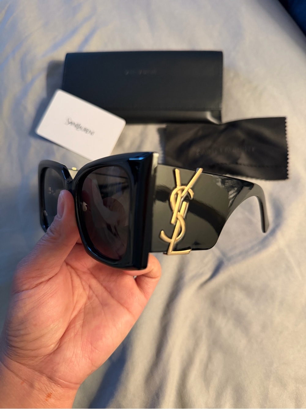 Saint Laurent Black and Gold Oversized Cat-Eye Sunglasses